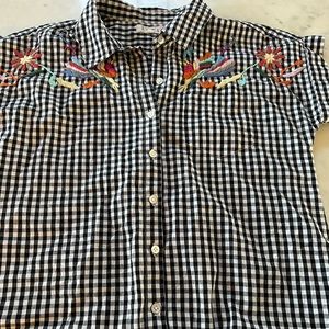 COPY - THML Black and White Gingham Embroidered Shirt Size Small
